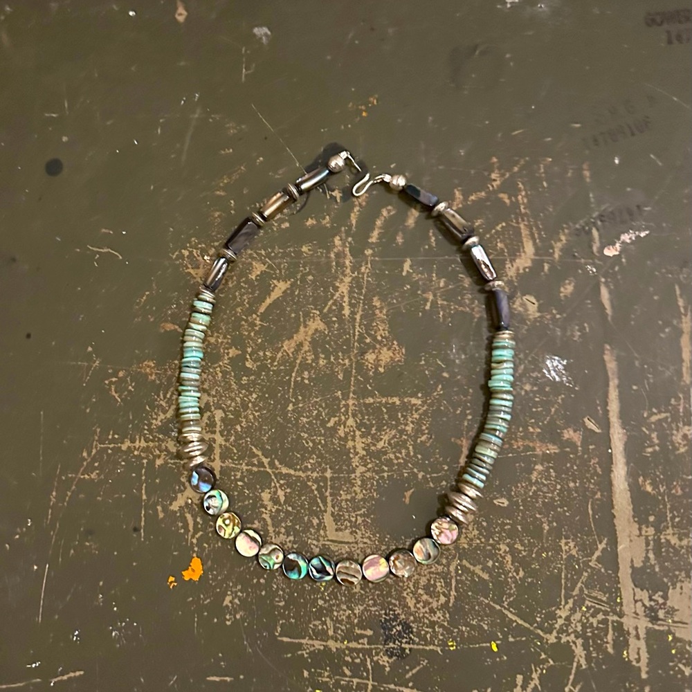 Hand Crafted “One of a Kind” Abalone Shell, River Shell & Sterling Silver Choker